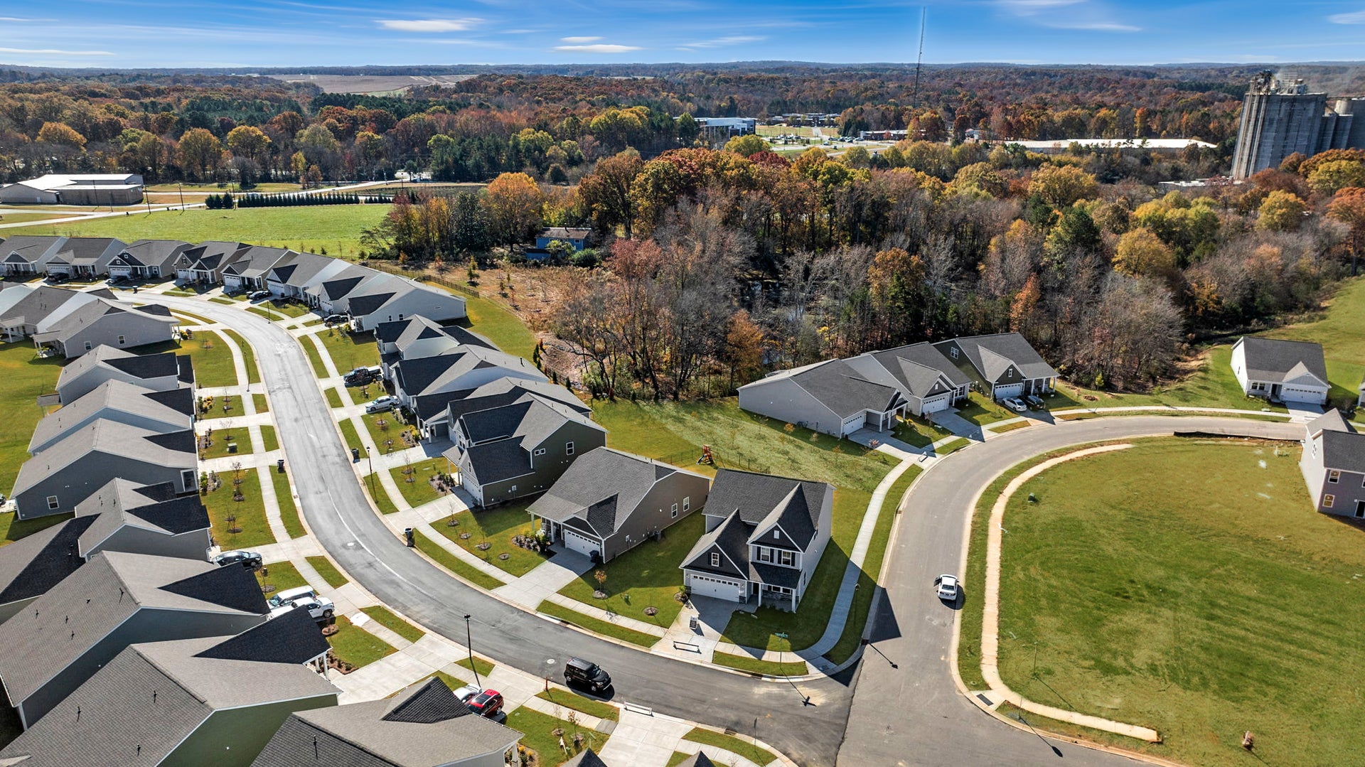 Aerial view of Cottages at Wingate neighborhood in Union County